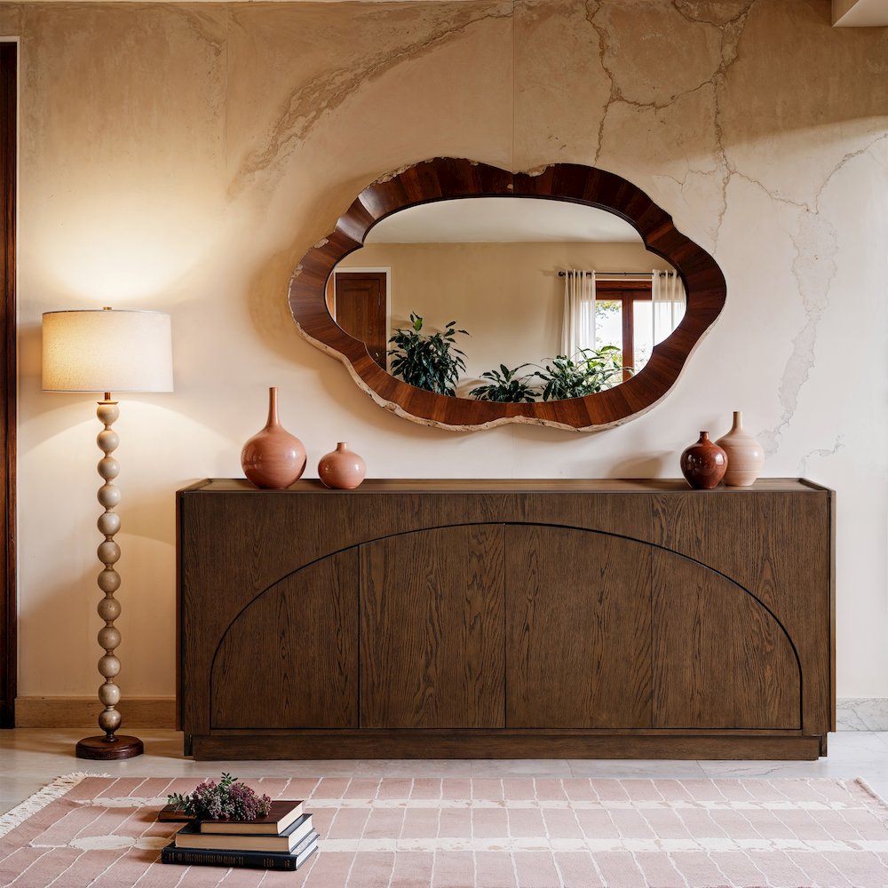 Everson Brown Oak Veneer Rubberwood Sideboard/Buffet