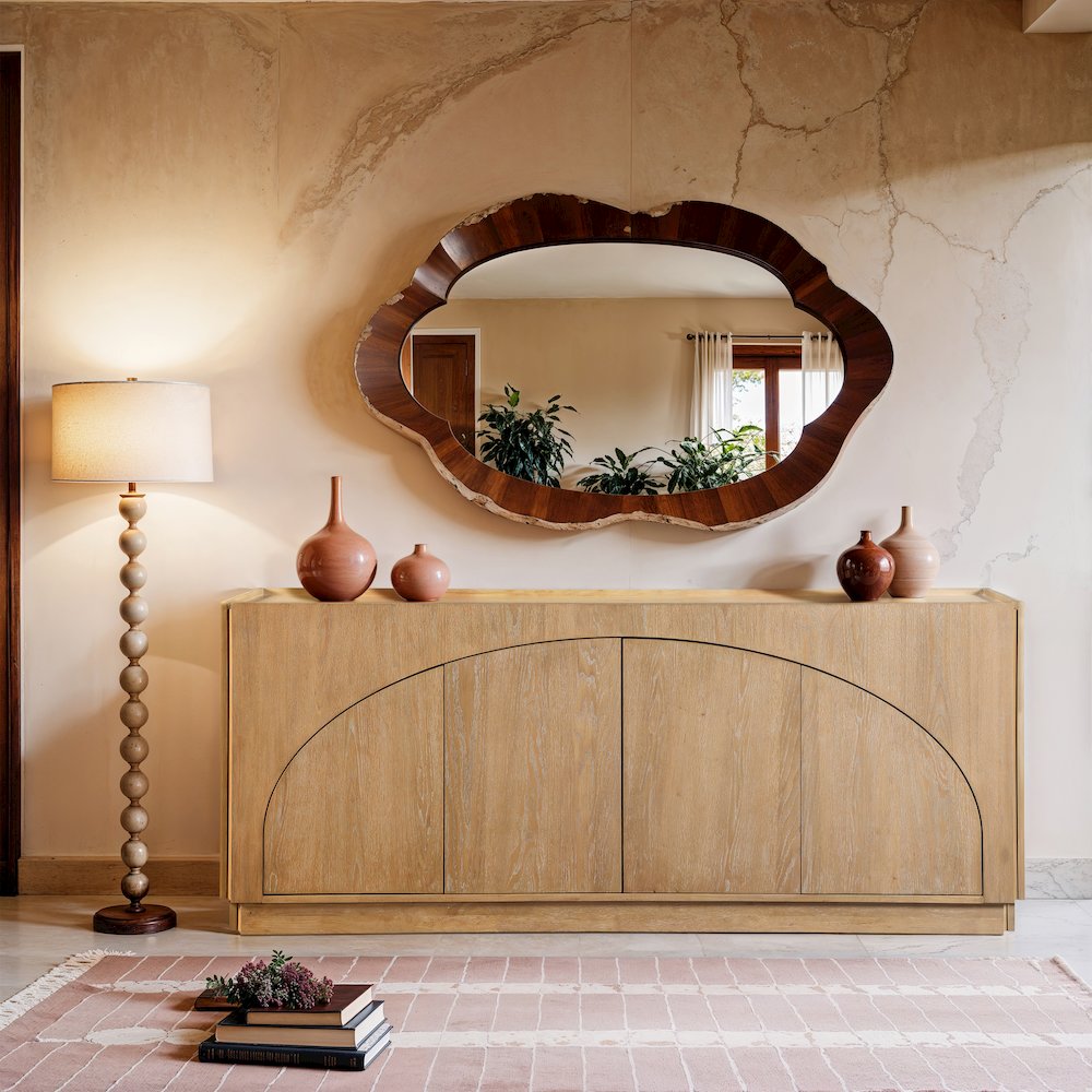 Everson Natural Oak Veneer Rubberwood Sideboard/Buffet
