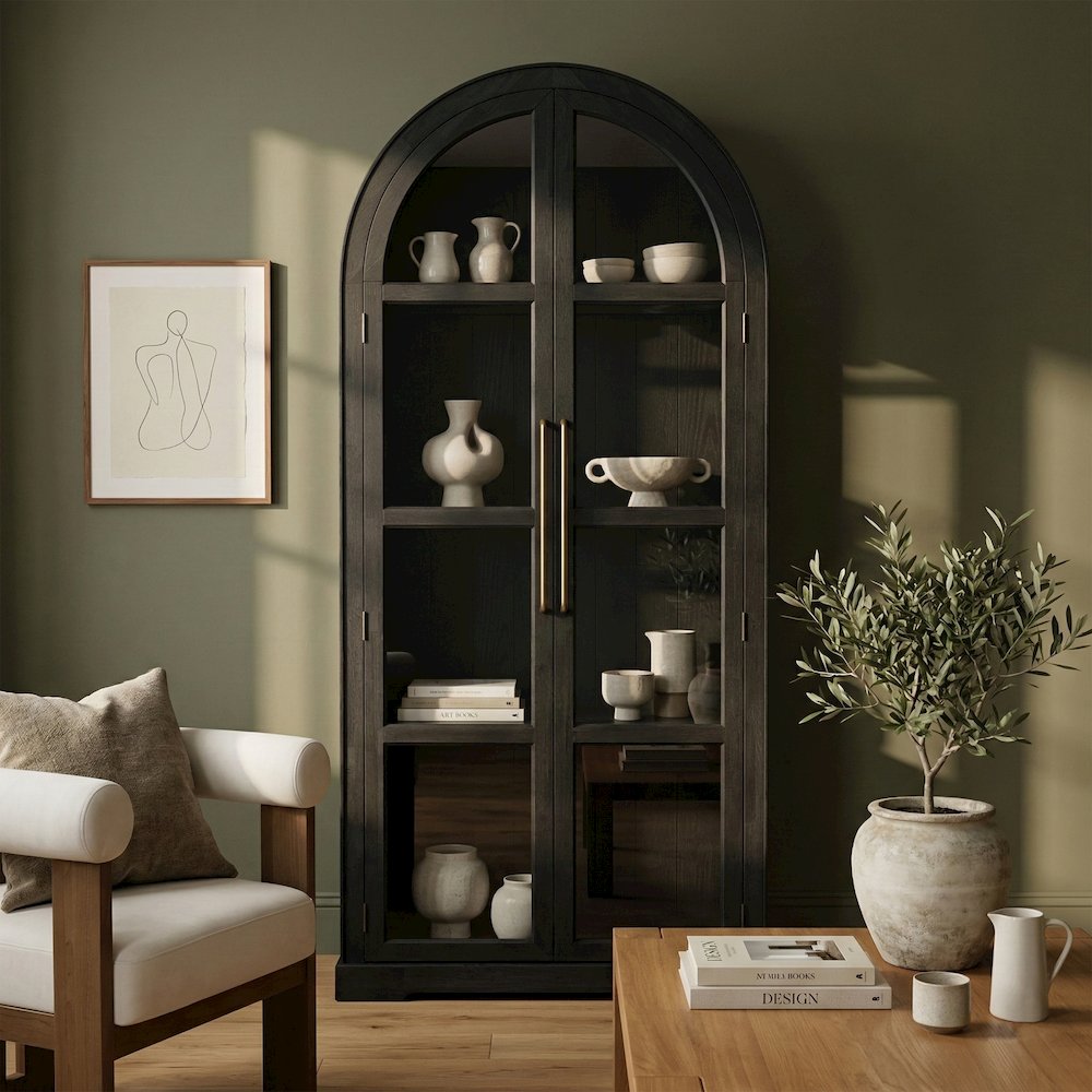 Corva Black Solid Wood Storage Cabinet