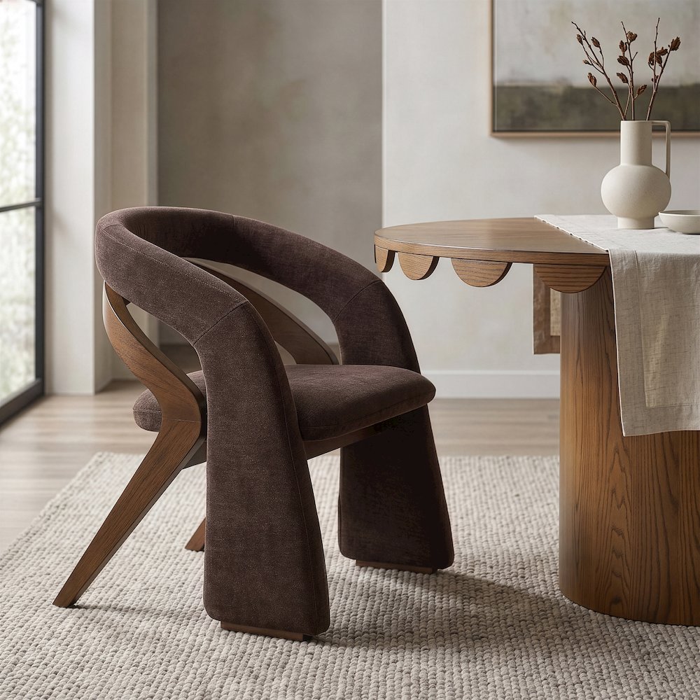 Riven Brown Fabric Upholstered Dining Chair