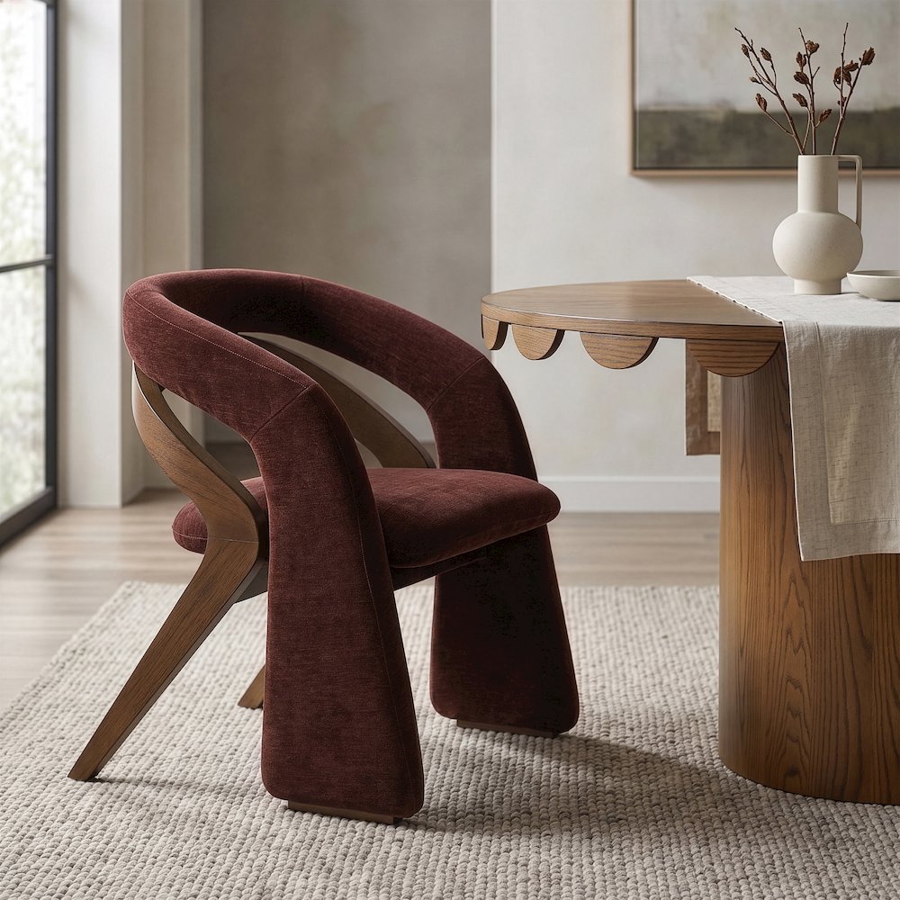 Riven Burgundy Fabric Upholstered Dining Chair