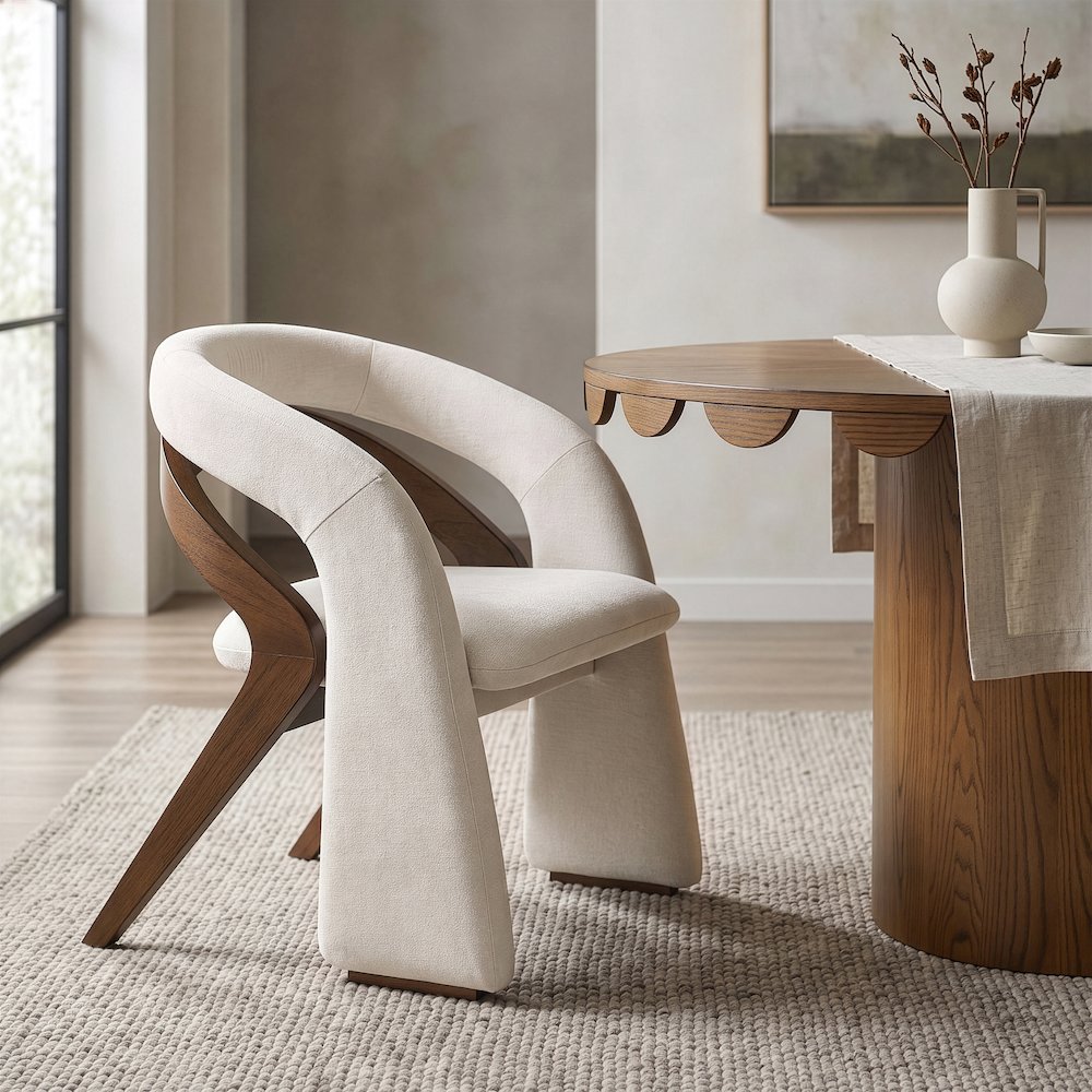 Riven Cream Fabric Upholstered Dining Chair