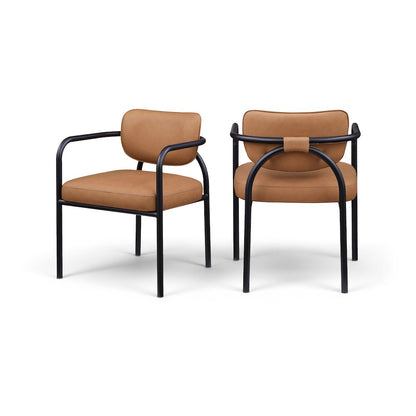 Serava Cognac Vegan Leather Upholstered Dining Chair, Set of 2