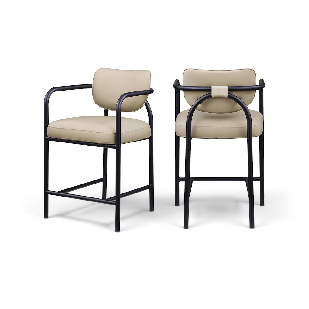 Serava Beige Vegan Leather Upholstered Counter Stool