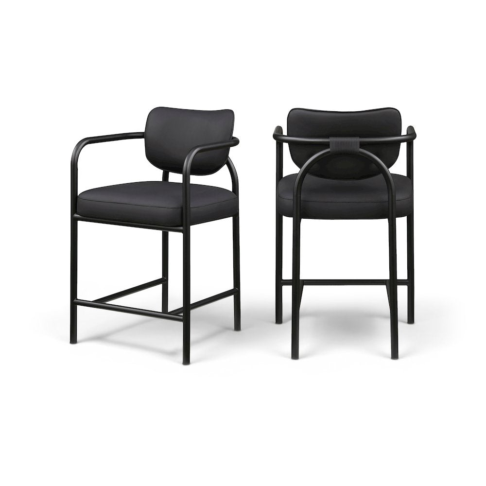 Serava Black Vegan Leather Upholstered Counter Stool