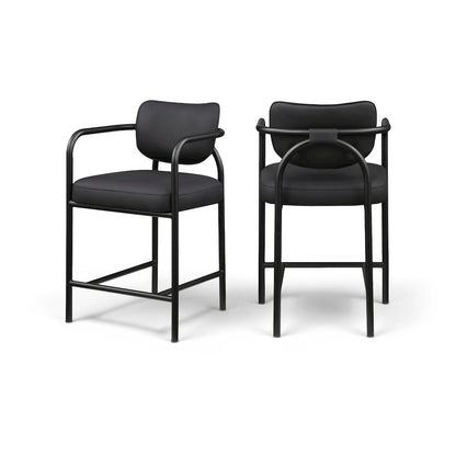 Serava Black Vegan Leather Upholstered Counter Stool