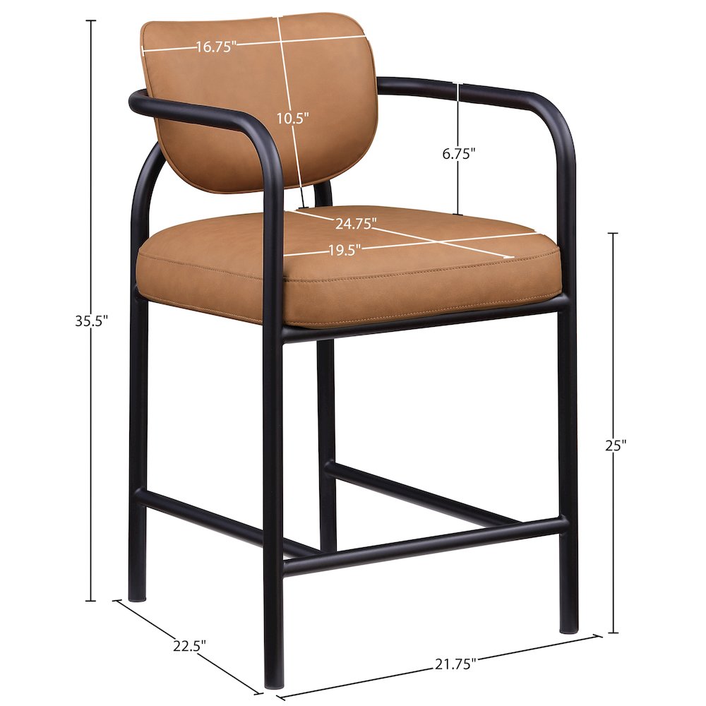 Serava Cognac Vegan Leather Upholstered Counter Stool