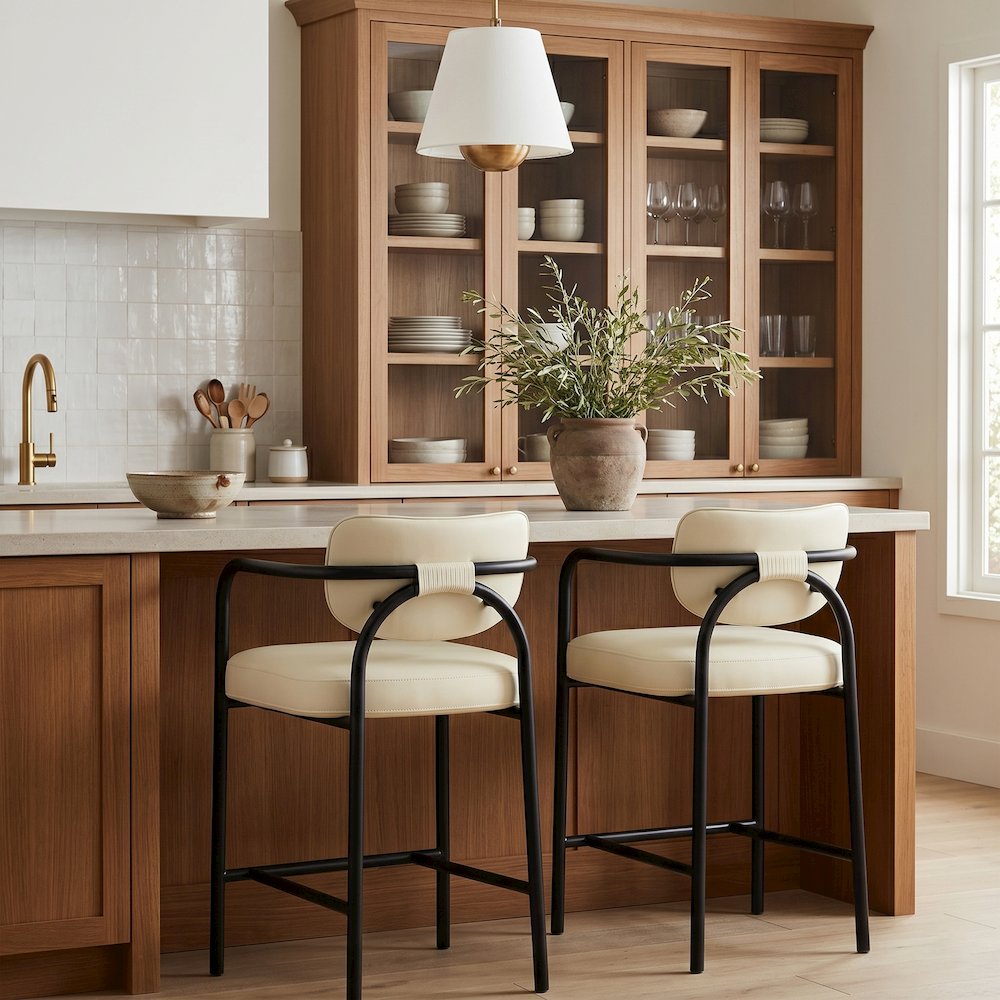 Serava Cream Vegan Leather Upholstered Counter Stool
