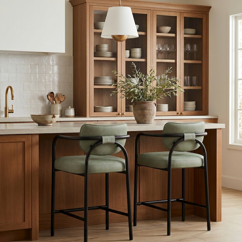 Serava Green Vegan Leather Upholstered Counter Stool