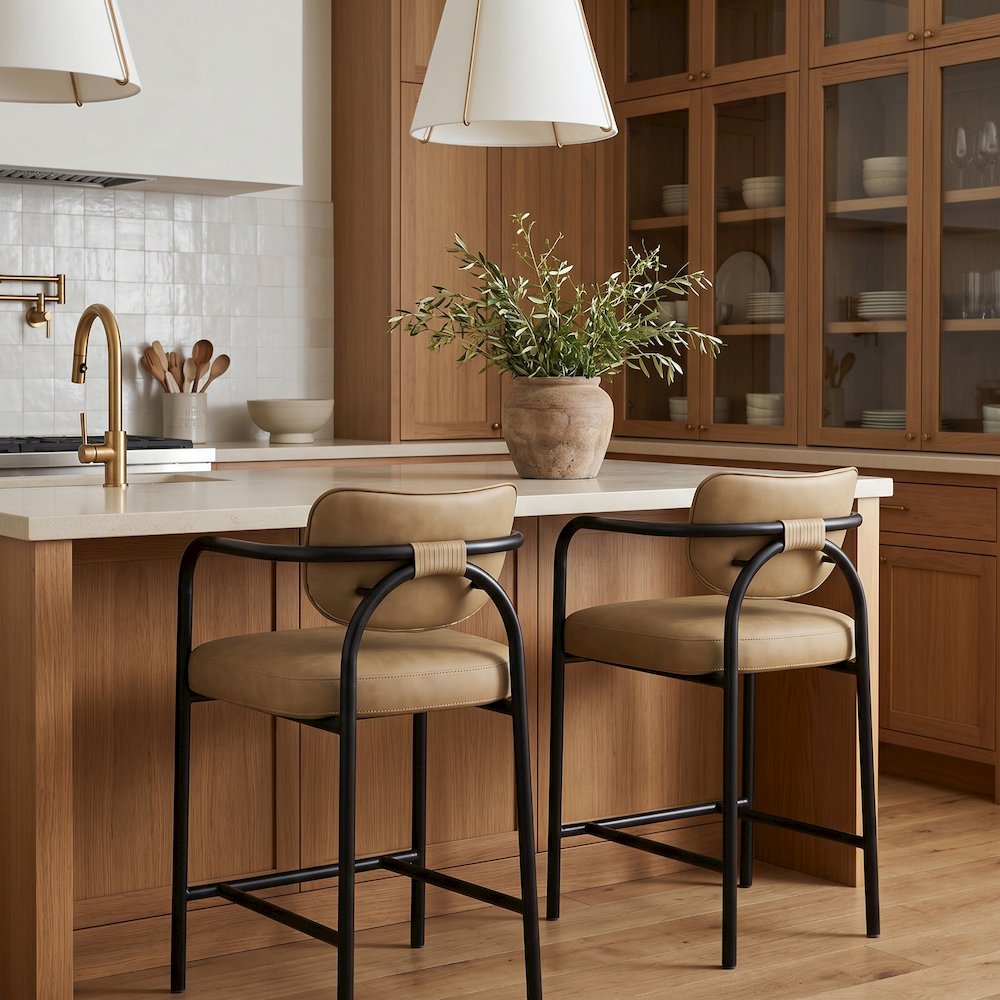 Serava Tan Vegan Leather Upholstered Counter Stool