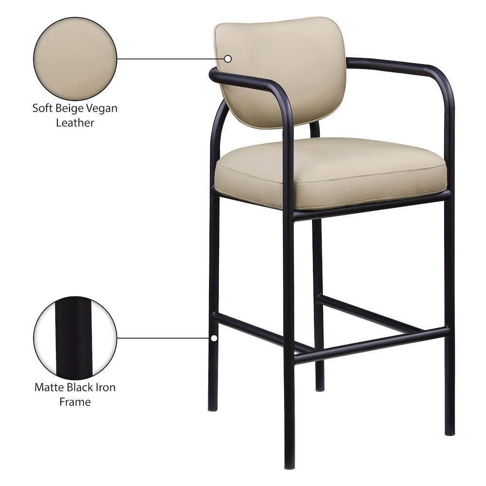 Serava Beige Vegan Leather Upholstered Bar Stool