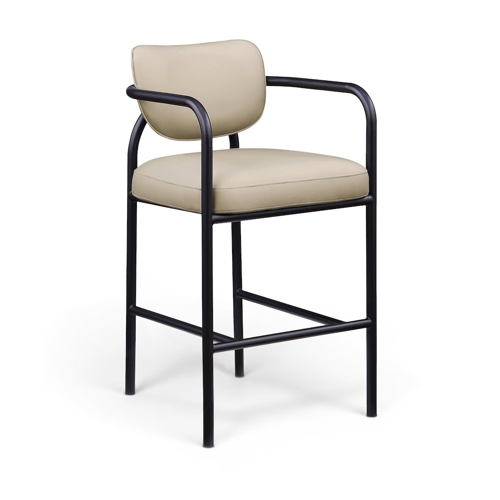 Serava Beige Vegan Leather Upholstered Bar Stool