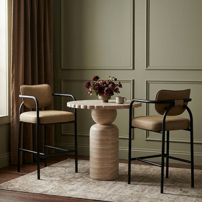 Serava Beige Vegan Leather Upholstered Bar Stool