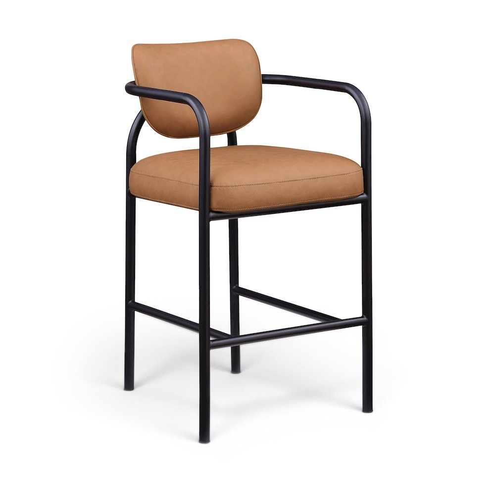 Serava Cognac Vegan Leather Upholstered Bar Stool