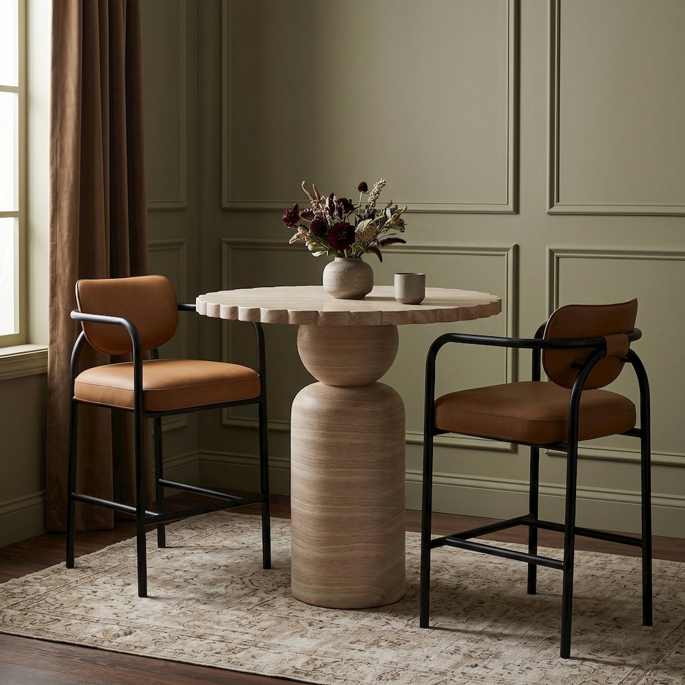 Serava Cognac Vegan Leather Upholstered Bar Stool