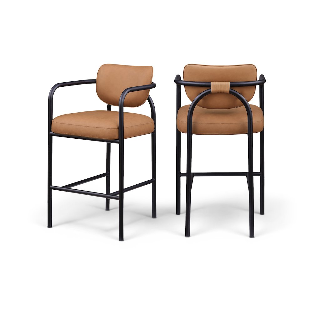 Serava Cognac Vegan Leather Upholstered Bar Stool