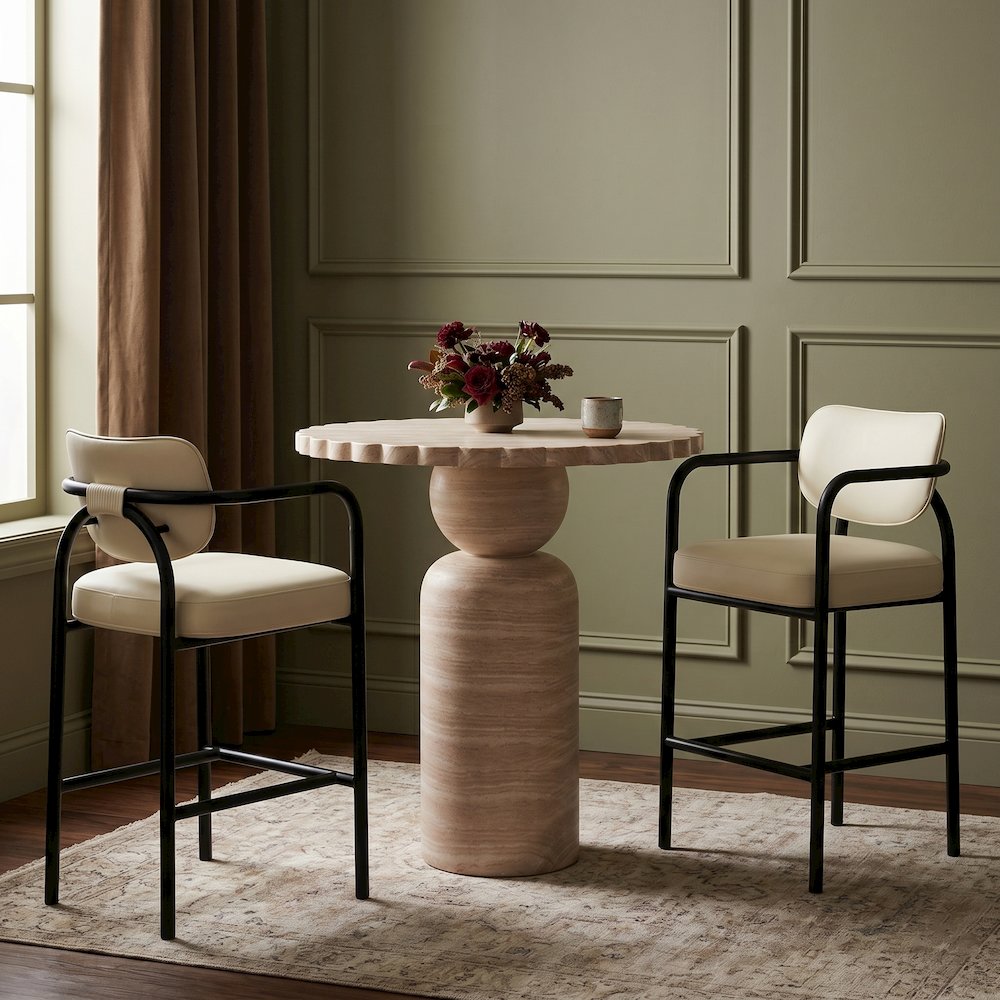 Serava Cream Vegan Leather Upholstered Bar Stool
