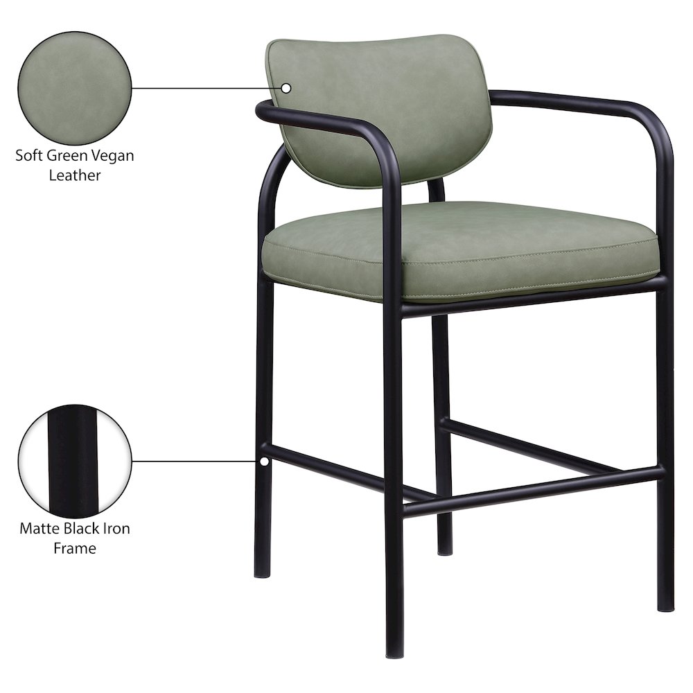 Serava Green Vegan Leather Upholstered Bar Stool