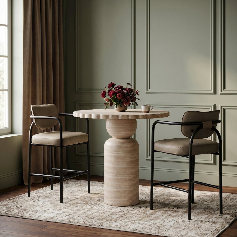 Serava Taupe Vegan Leather Upholstered Bar Stool