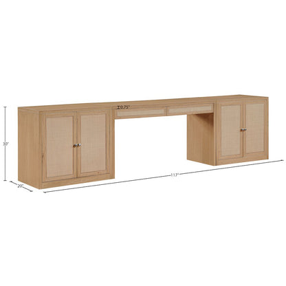 Avro Natural Cane, Solid Wood And Oak Veneer 3pc. Desk