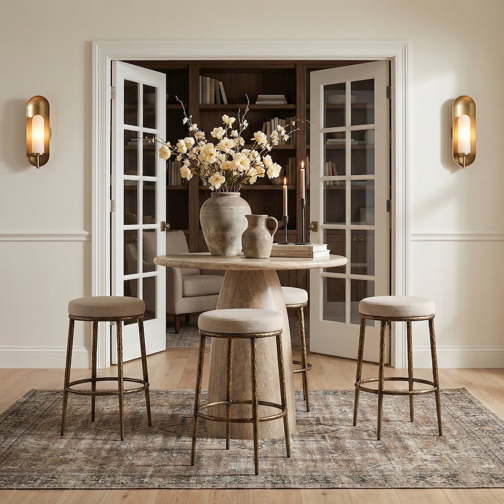 Ferro Beige Performance Fabric Upholstered Bar Stool