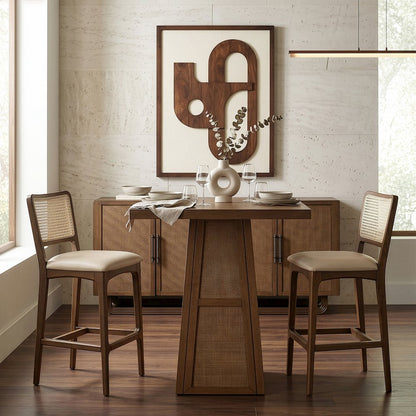 Fenwick Brown Cane, Oak Veneer And Solid Wood Bar Height Table