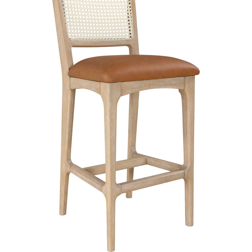 Atrium Cognac Cane Back And Vegan Leather Upholstered Bar Stool, Set of 2