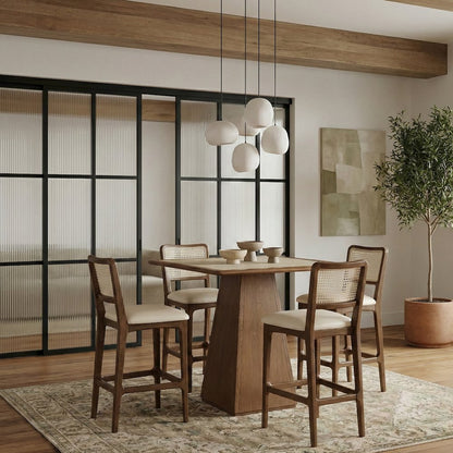 Atrium Beige Cane Back And Vegan Leather Upholstered Bar Stool, Set of 2