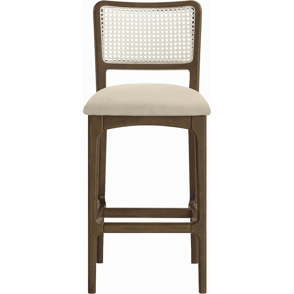 Atrium Beige Cane Back And Vegan Leather Upholstered Bar Stool, Set of 2