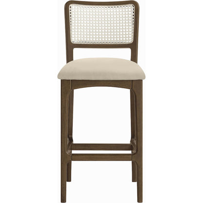 Atrium Beige Cane Back And Vegan Leather Upholstered Bar Stool, Set of 2