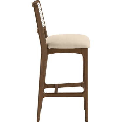 Atrium Beige Cane Back And Vegan Leather Upholstered Bar Stool, Set of 2