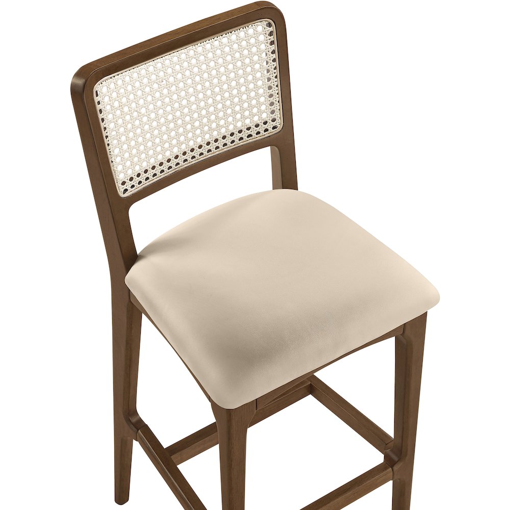 Atrium Beige Cane Back And Vegan Leather Upholstered Bar Stool, Set of 2