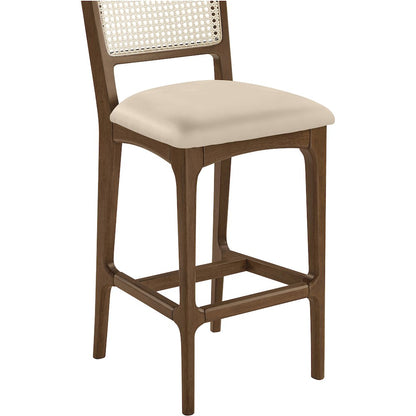Atrium Beige Cane Back And Vegan Leather Upholstered Bar Stool, Set of 2