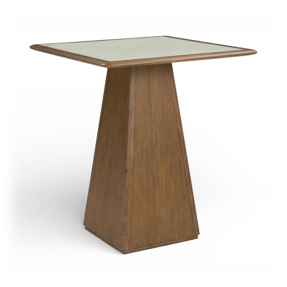 Atrium Brown Walnut Glass And Cane Top With Solid Wood Base Bar Height Table