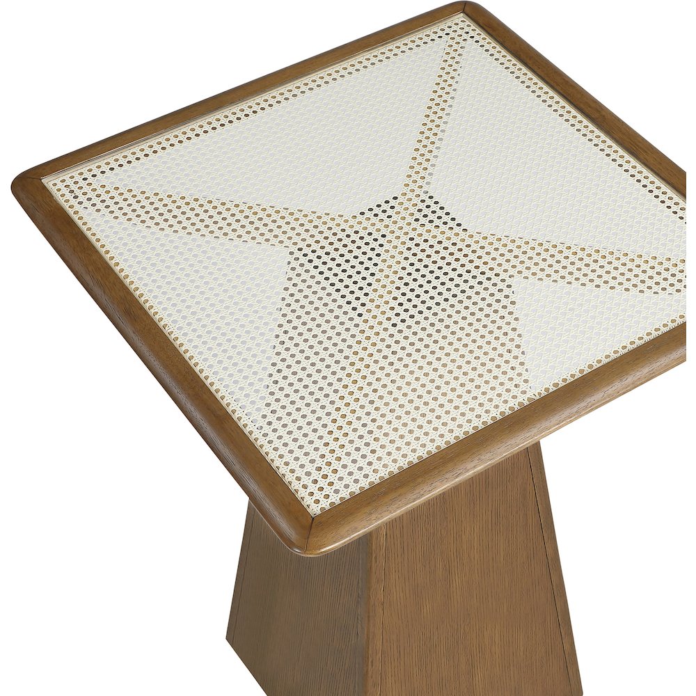 Atrium Brown Walnut Glass And Cane Top With Solid Wood Base Bar Height Table