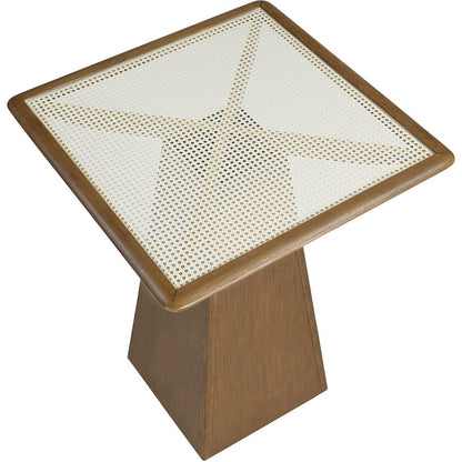 Atrium Brown Walnut Glass And Cane Top With Solid Wood Base Bar Height Table