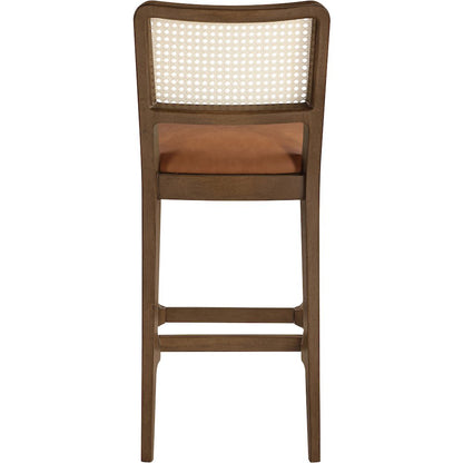 Atrium Cognac Cane Back And Vegan Leather Upholstered Bar Stool, Set of 2