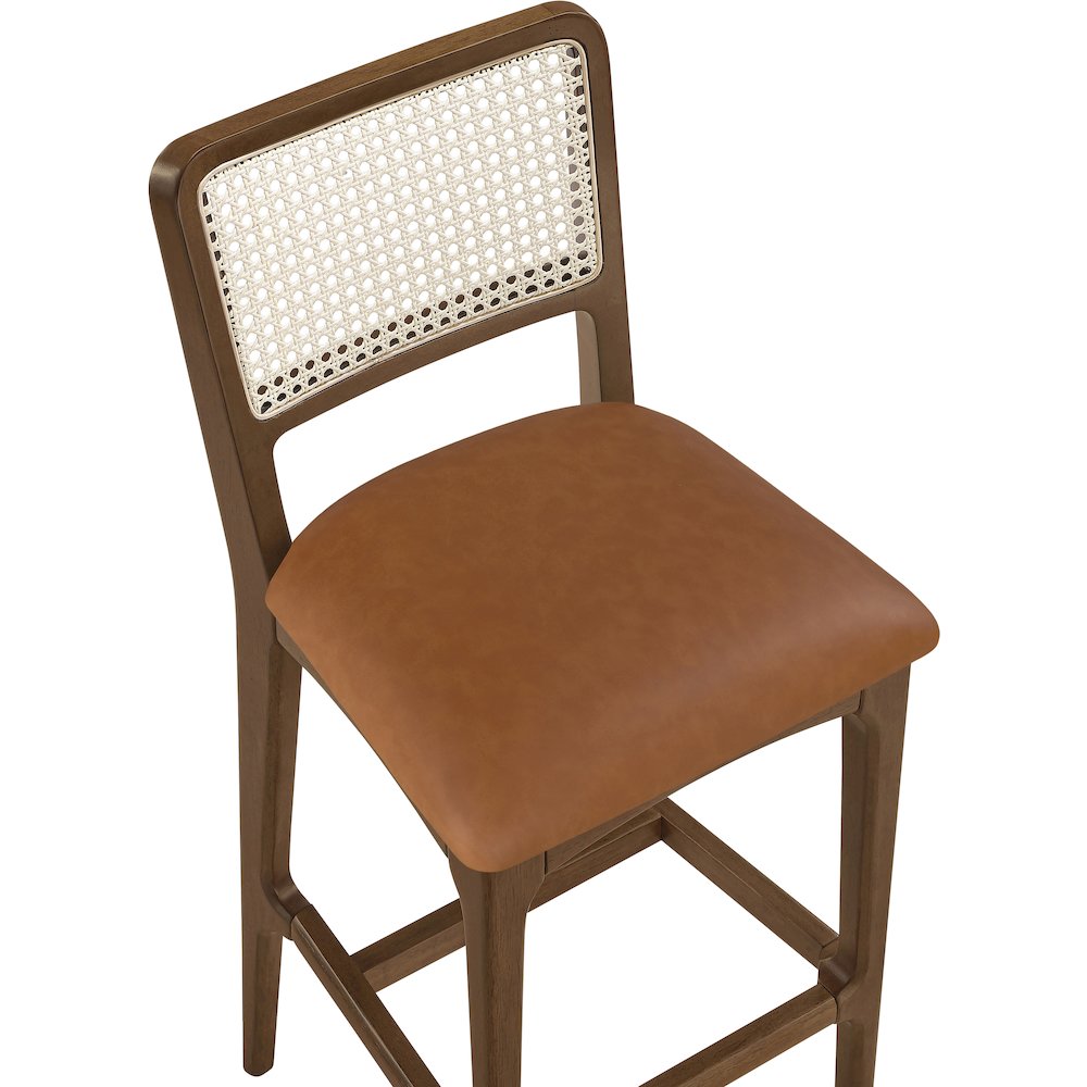 Atrium Cognac Cane Back And Vegan Leather Upholstered Bar Stool, Set of 2