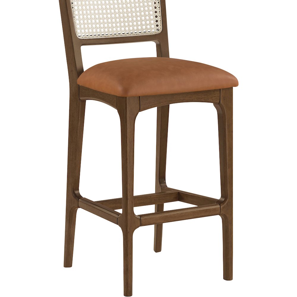 Atrium Cognac Cane Back And Vegan Leather Upholstered Bar Stool, Set of 2