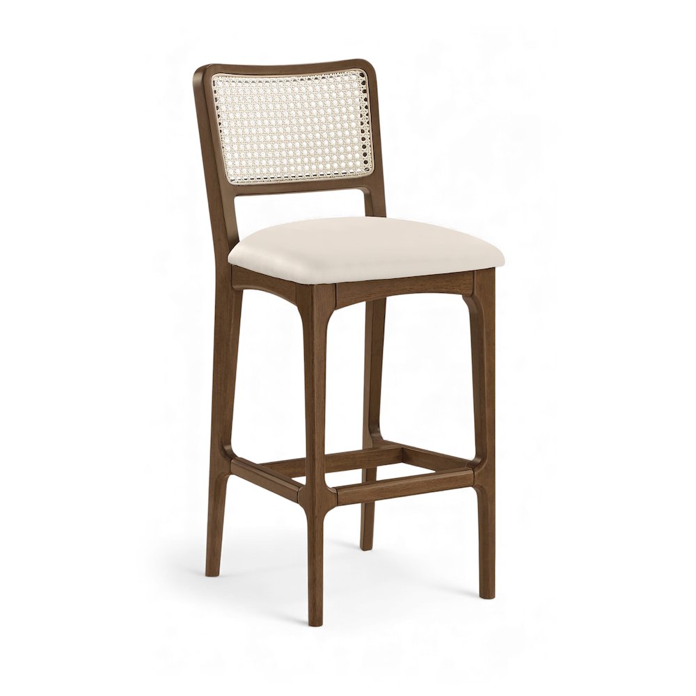Atrium Cream Cane Back And Vegan Leather Upholstered Bar Stool, Set of 2