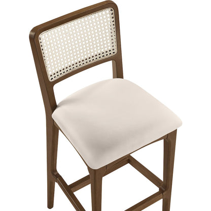 Atrium Cream Cane Back And Vegan Leather Upholstered Bar Stool, Set of 2