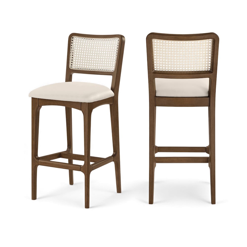 Atrium Cream Cane Back And Vegan Leather Upholstered Bar Stool, Set of 2