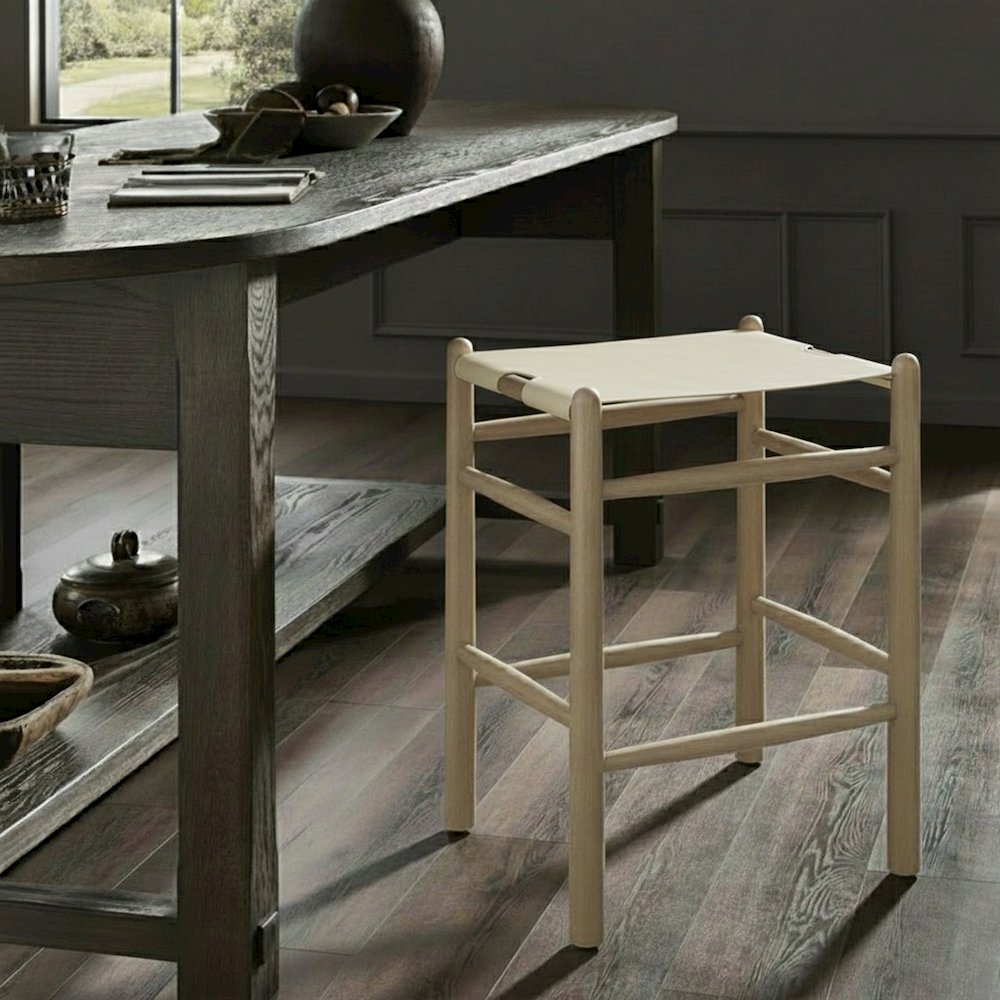 Santos Cream Vegan Leather Upholstered Counter Stool