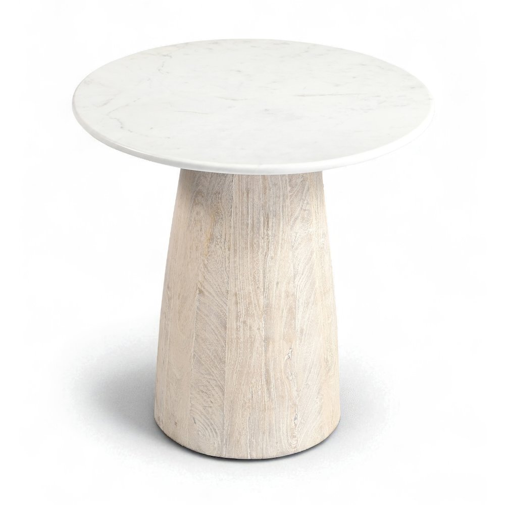 Liona White Marble And Mango Wood End Table