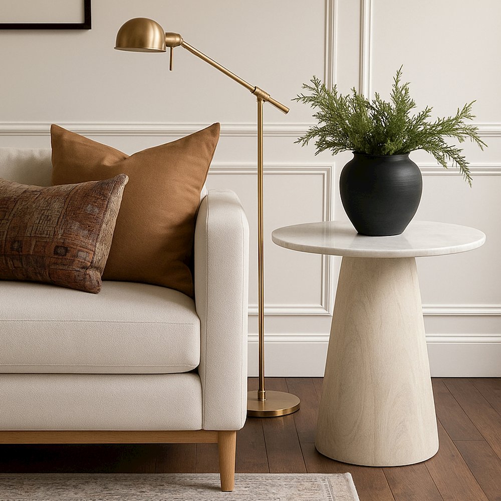 Liona White Marble And Mango Wood End Table