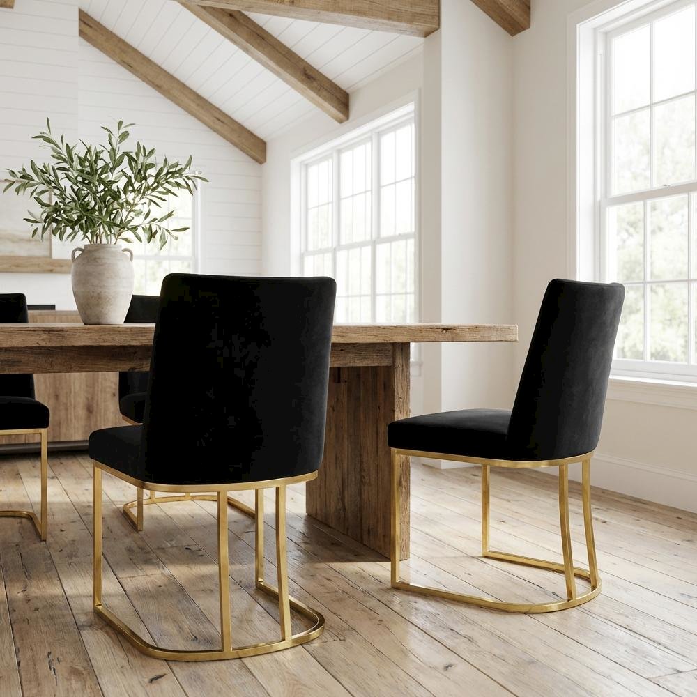 Gold Velvet Dining Chair Set of 2 with Cushioned Seat and Contemporary Design