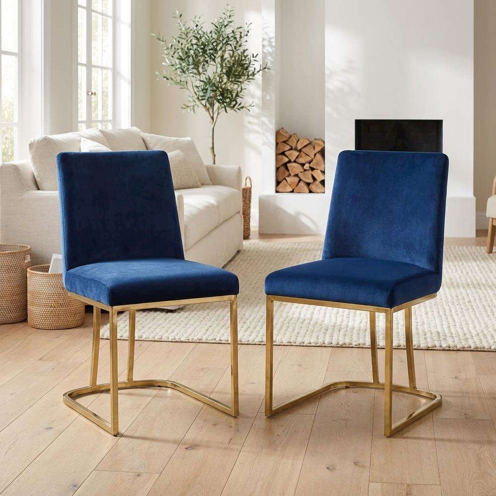 Gold Velvet Dining Chairs Set of 2 with Cushioned Seats and Contemporary Design