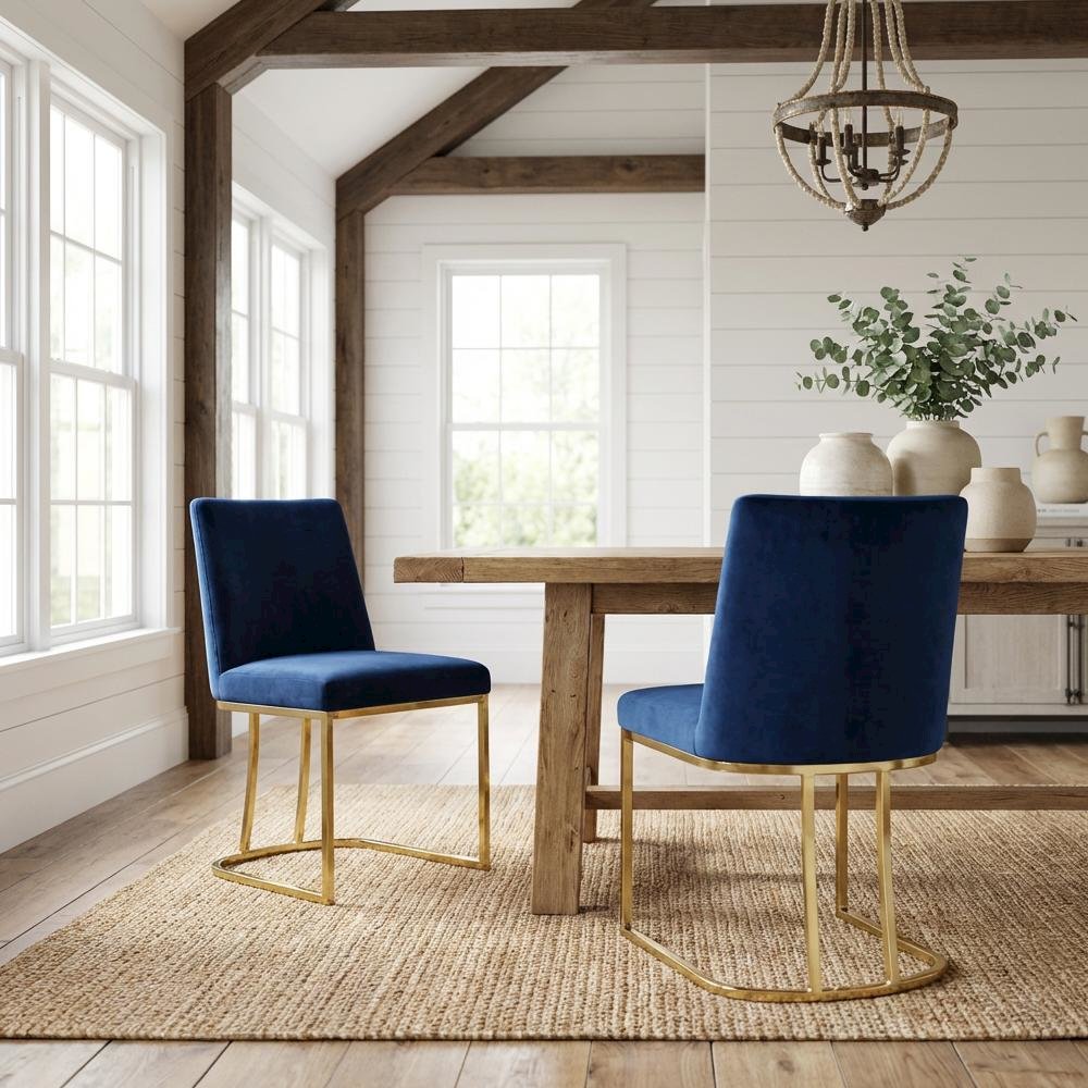Gold Velvet Dining Chairs Set of 2 with Cushioned Seats and Contemporary Design