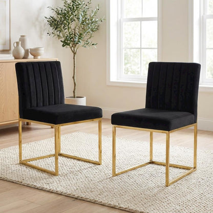 Gold Velvet Dining Chair Set of 2 with Contemporary Design and Cushioned Seats