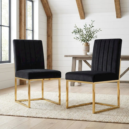 Gold Velvet Dining Chair Set of 2 with Contemporary Design and Cushioned Seats